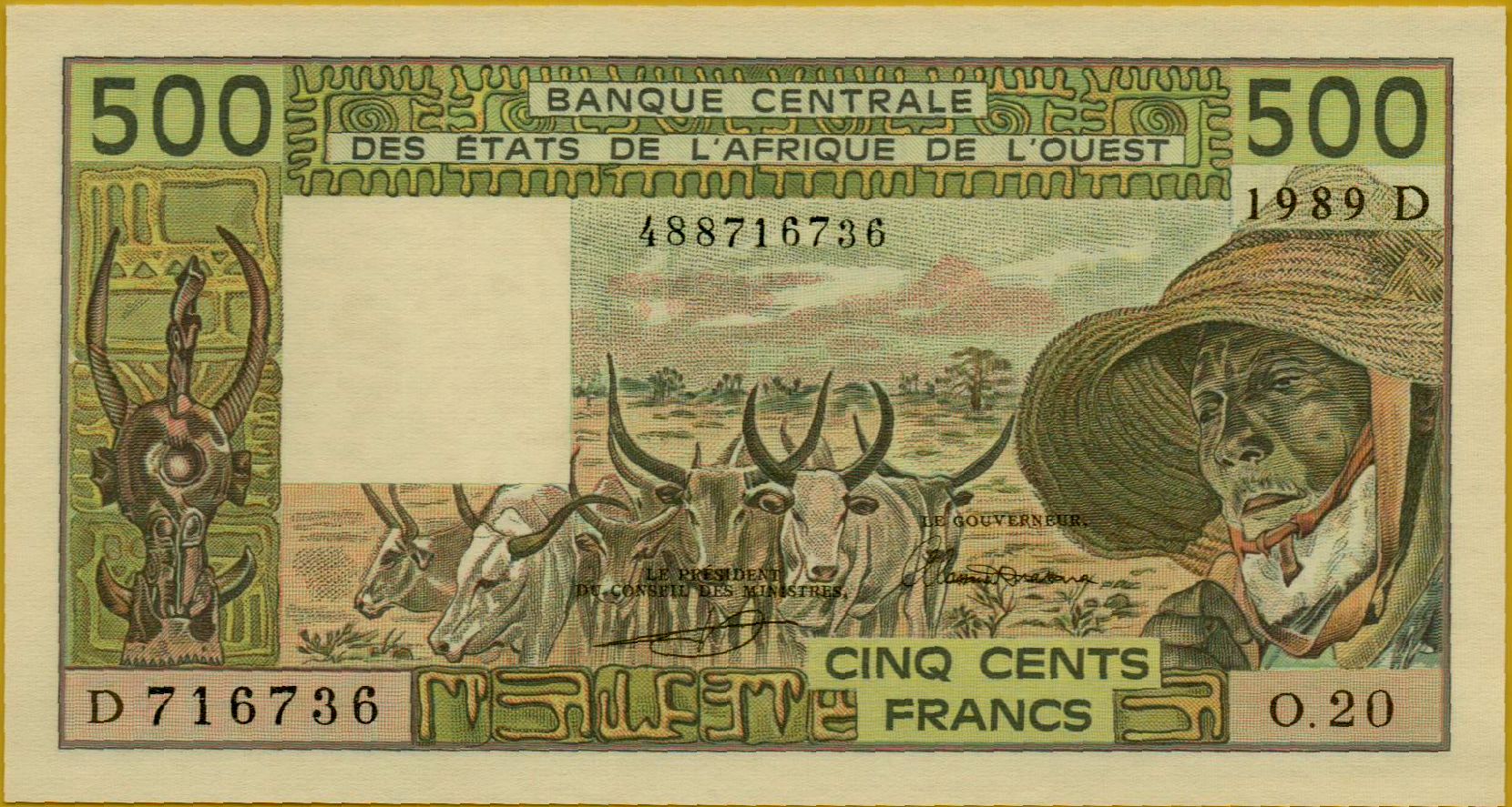 Mali (W.A.S) 500 1989 UNC P-405D/h